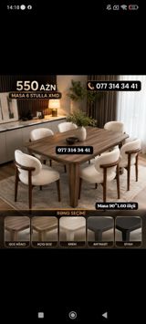Masa + 6 stul dəsti - Ölçü: masa 90 × 160 sm - Komplekt: 1 ədəd yemək — Mebel