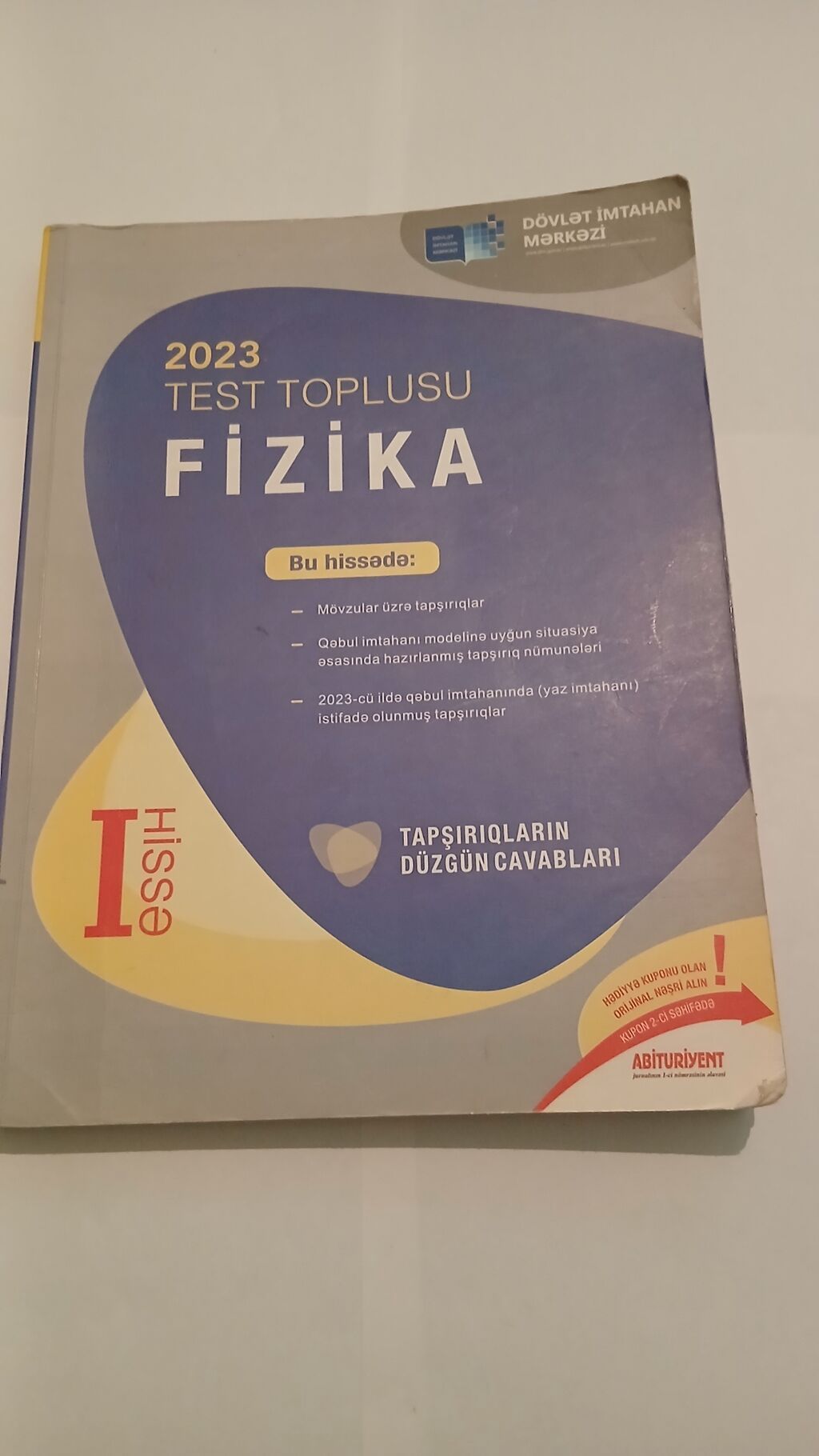 Məhsul: “2023 Test Toplusu – Fizika (I hissə)” Nəşr: Dövlət İmtahan — Kitablar və jurnallar, Bakı