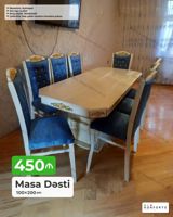 Klassik üslublu masa dəsti - Ölçü: 100×200 sm - Komplekt: 1 masa + 6 — Furniture