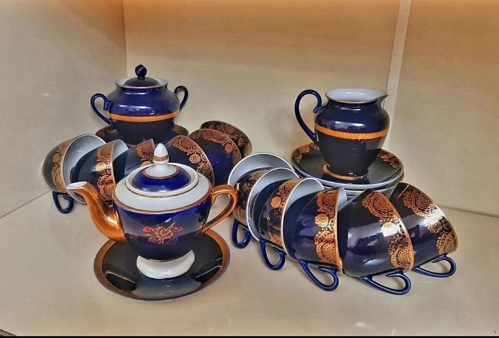 Çay dəsti, rəng - Göy, Farfor, 12 nəfərlik — Mallar, Bakı