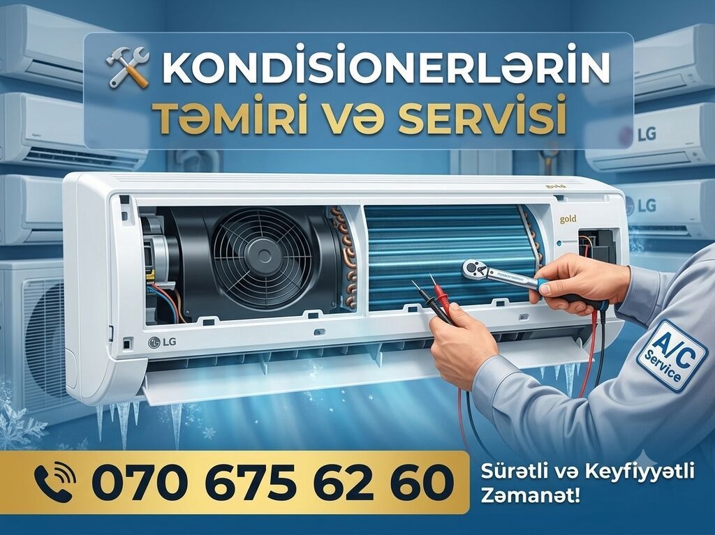 Kondisionerlərin təmiri sökülməsi yuyulması, qaz vurulması, boruların