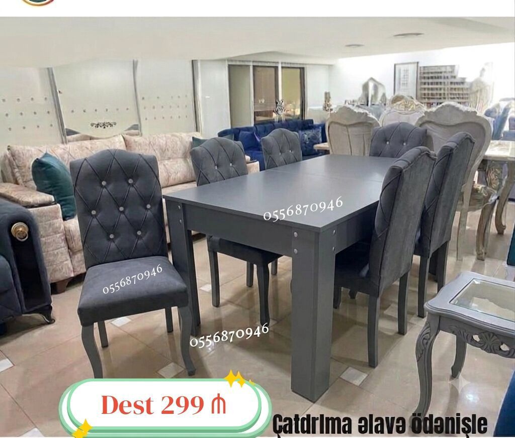 Qonaq otağı üçün, Yeni, Açılmayan, Dördbucaq masa, 6 stul — Mebel, Bakı (3)