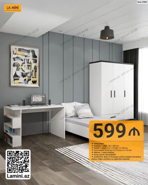 La Mini – Yataq Dəsti (Kod: 2085) Komplektə daxildir: - Çarpayı: 1