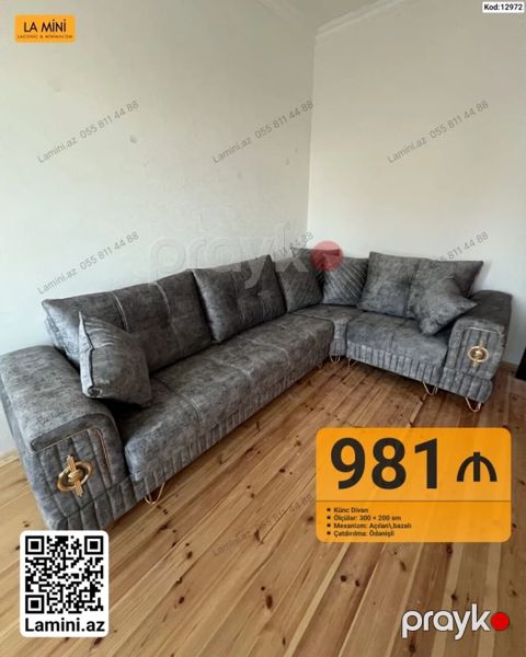Künc divan – model kodu: 12972 - Ölçülər: 300 200 sm - Mexanizm — Bakı