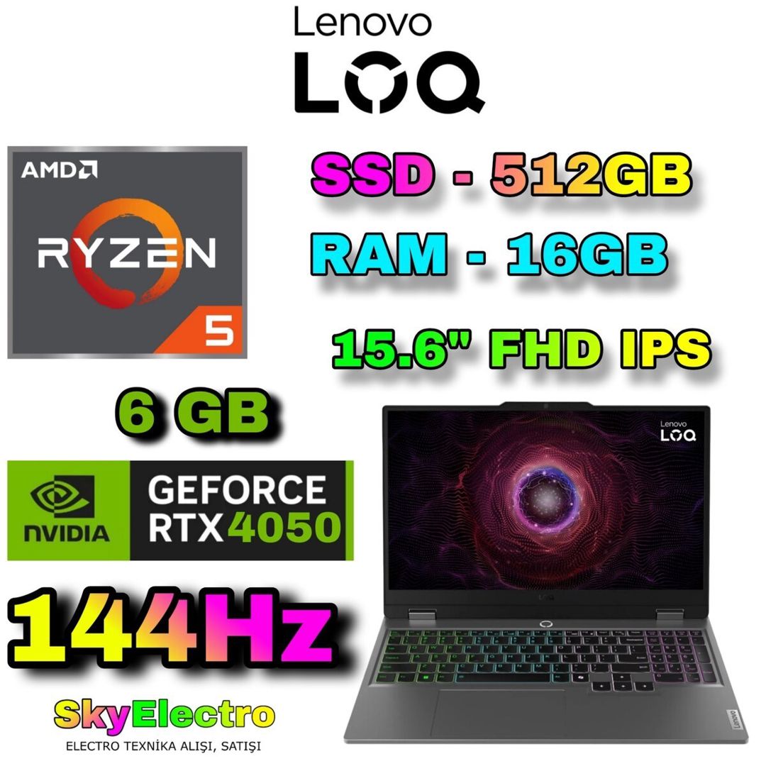 Noutbuk Lenovo LOQ 15ARP9 R5 RTX 4050 6GB — Elektronika, Bakı