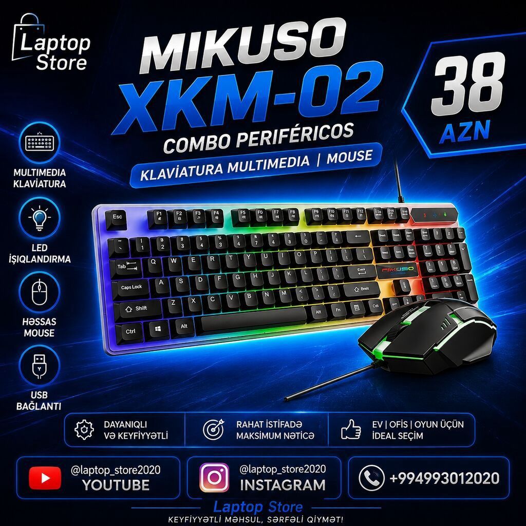 MIKUSO XKM-02 Klaviatura + Mouse Dəsti — 38 AZN ⌨️ Multimedia — Elektronika, Bakı