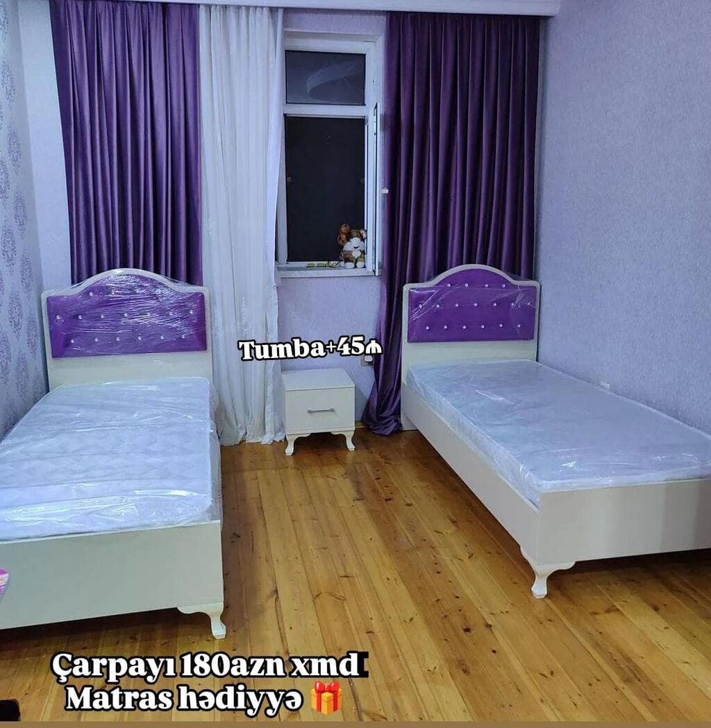 Tək nəfərlik yataq — bənövşəyi başlıq, matras hədiyyə — Yataqlar, Xırdalan
