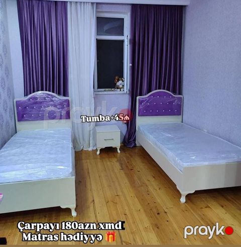 Tək nəfərlik yataq — bənövşəyi başlıq, matras hədiyyə — Xırdalan