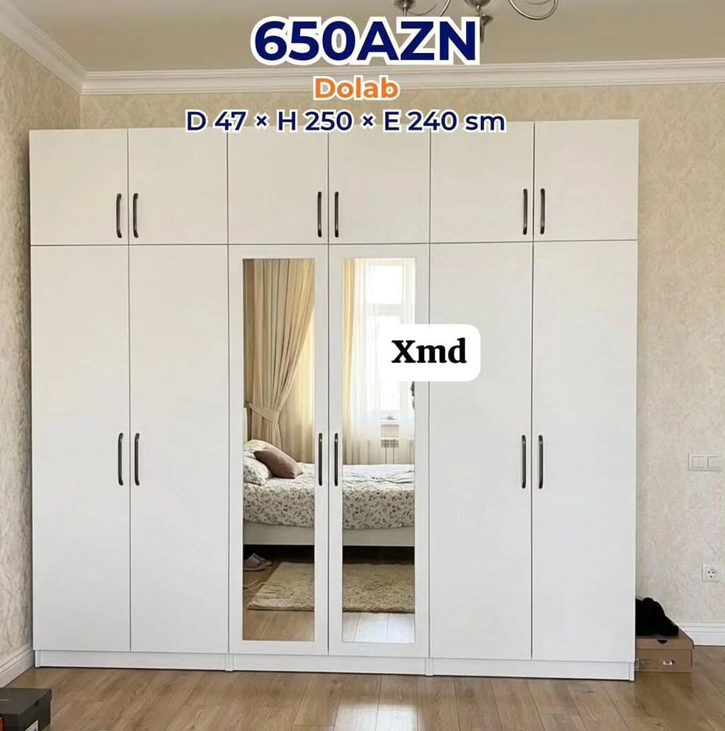 Ağ rəngli çoxbölməli paltar dolabı Ölçülər: - Dərinlik: 47 sm - — Mebel, Masazır