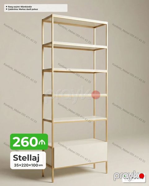 Stellaj rəf sistemi - Ölçü: 35 × 220 × 100 sm - Minimalist dizaynlı — Bakı