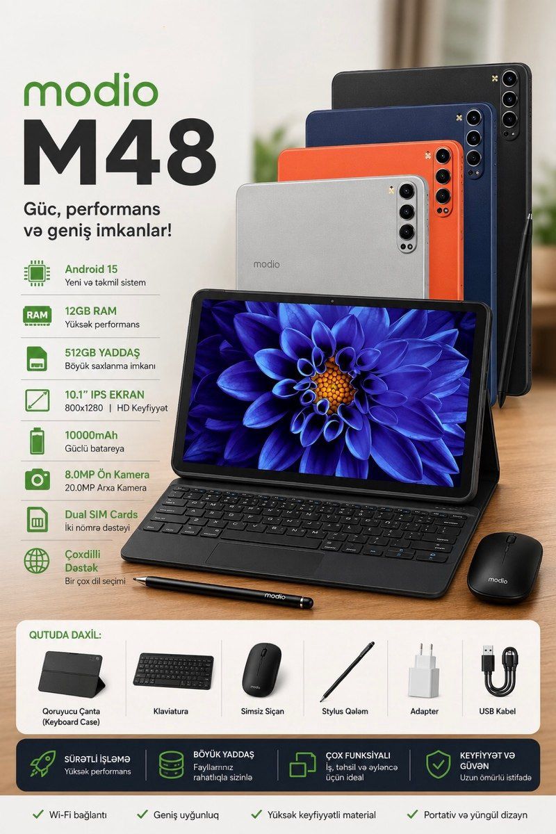 Modio M48 Planşet 12GB RAM, 512GB Yaddaş — Elektronika, Bakı