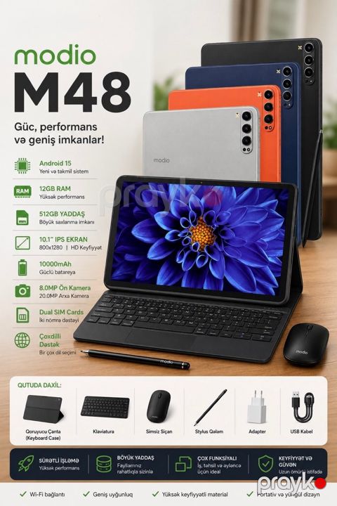 Modio M48 Planşet 12GB RAM, 512GB Yaddaş — Bakı