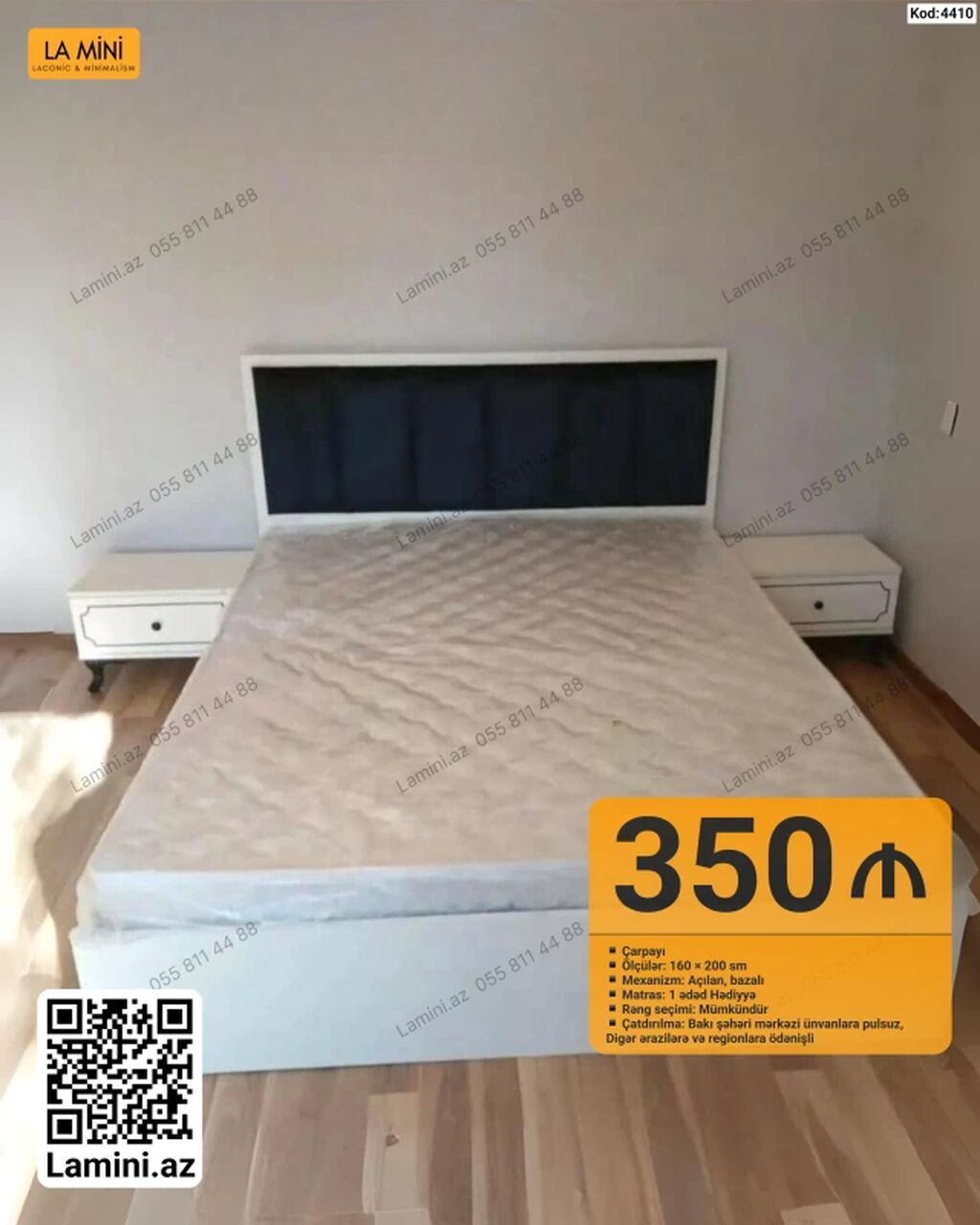 Məhsul: Çarpayı (Kod: 4410) - Ölçü: 160 × 200 sm - Mexanizm: Açılan