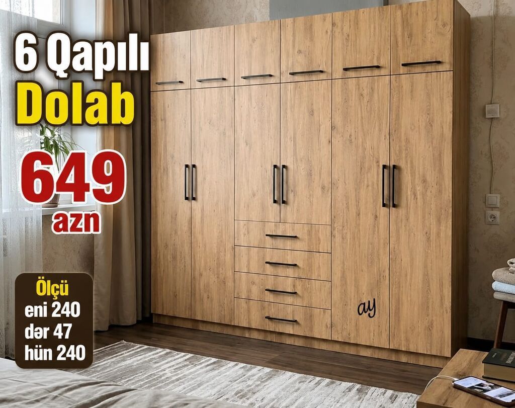 Yeni, 6 qapı, Güzgülü, Açılan, Düz dolab