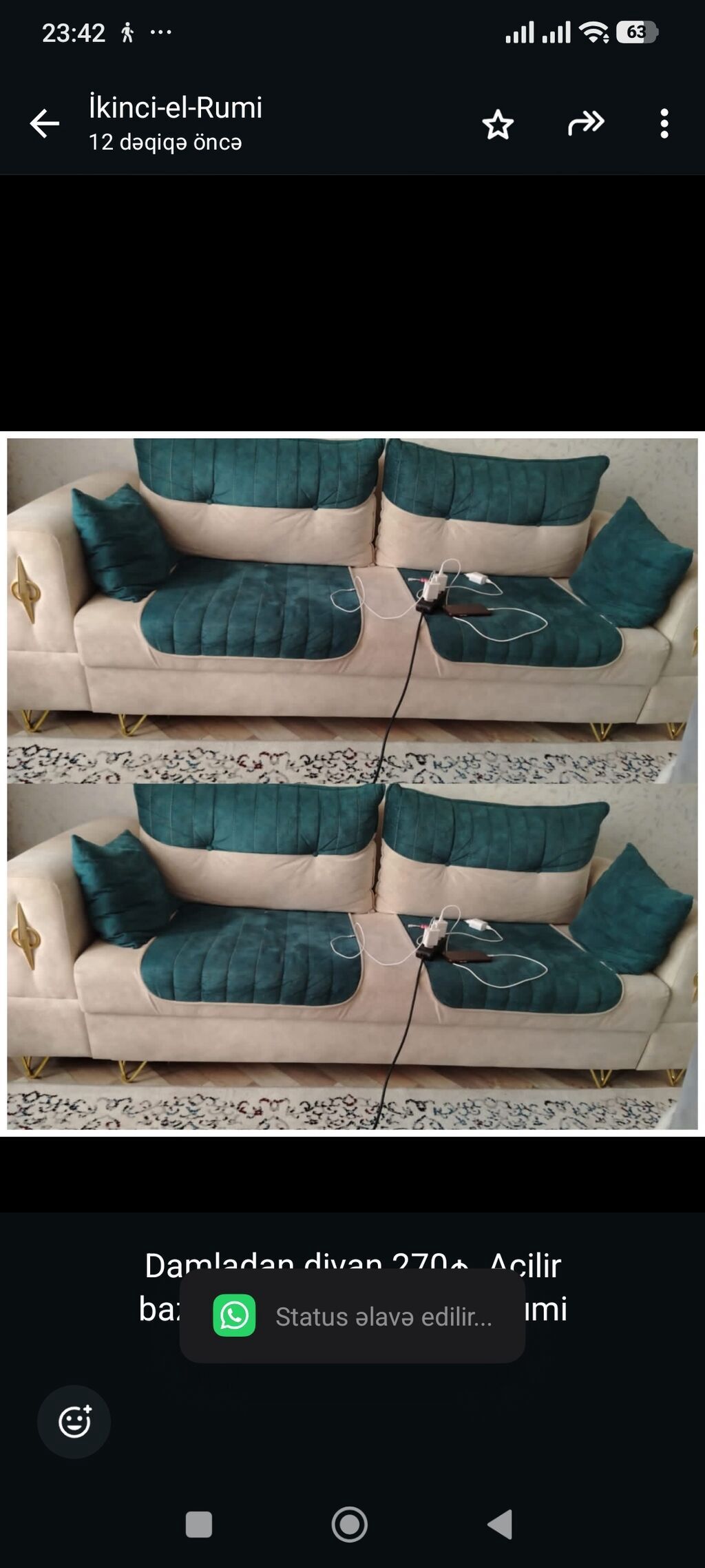 Damladan divan 270₼ .Acilir bazali .Unvan Qarayev &Rumi — Mebel, Bakı