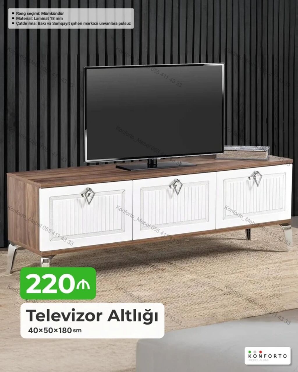 Televizor altlığı Ölçülər: 40 × 50 × 180 sm Material: 18 mm laminat — Mebel, Bakı