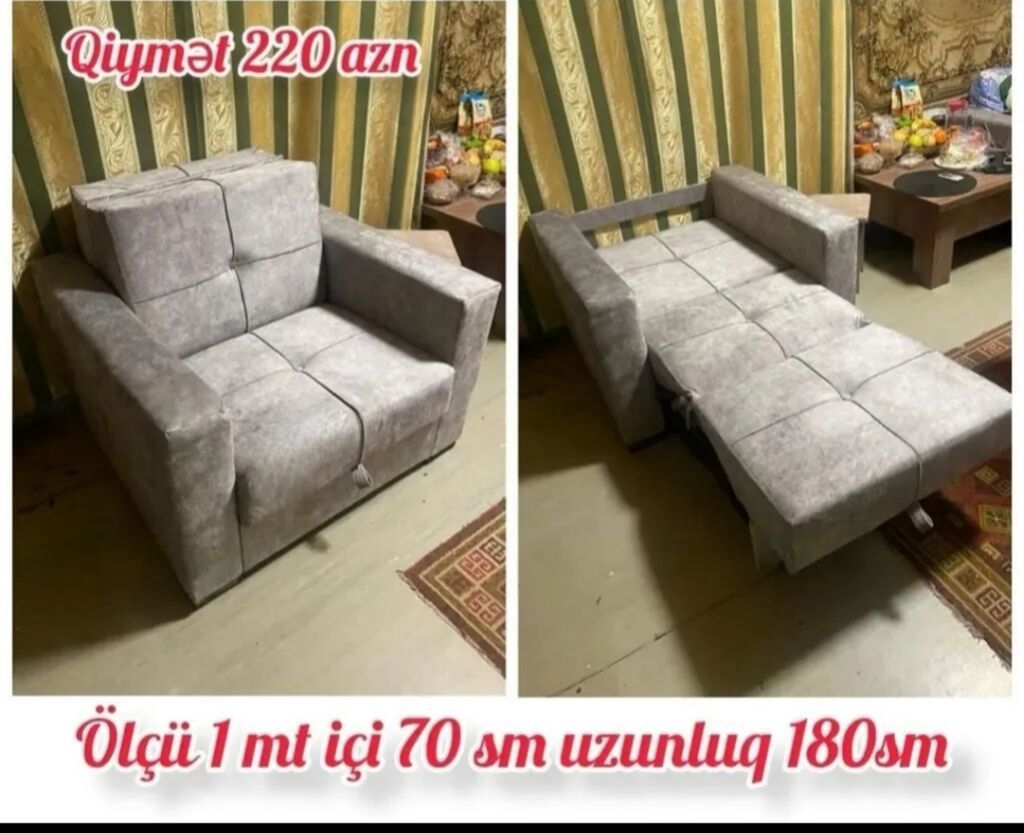 Çevrilən kreslo-çarpayı, açıq boz, parça üzlük, 220 AZN - 1