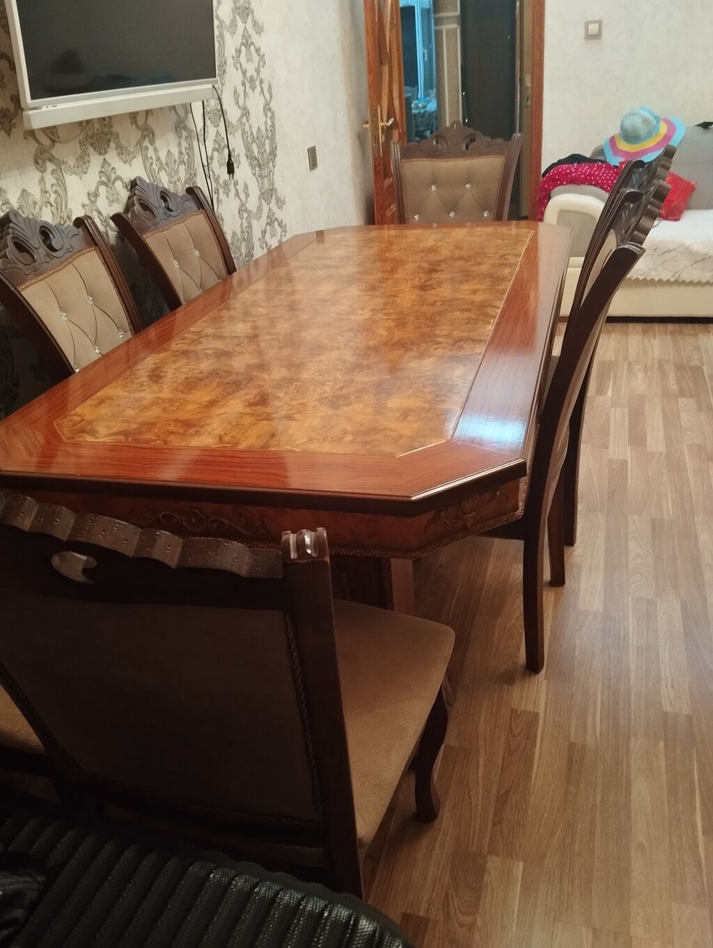 Qonaq otağı üçün, İşlənmiş, Açılmayan, Oval masa, 8 stul — Mebel, Masazır (4)
