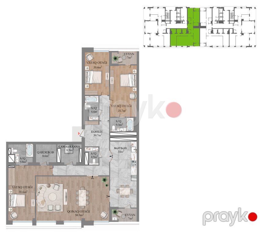 Satılır 4 otaqlı yeni tikili 264.4 m² — Mənzil, Bakı (9)