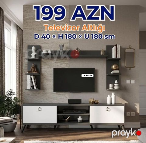 Televizor altlığı və divar rafları dəsti - Ölçülər: Dərinlik 40 sm