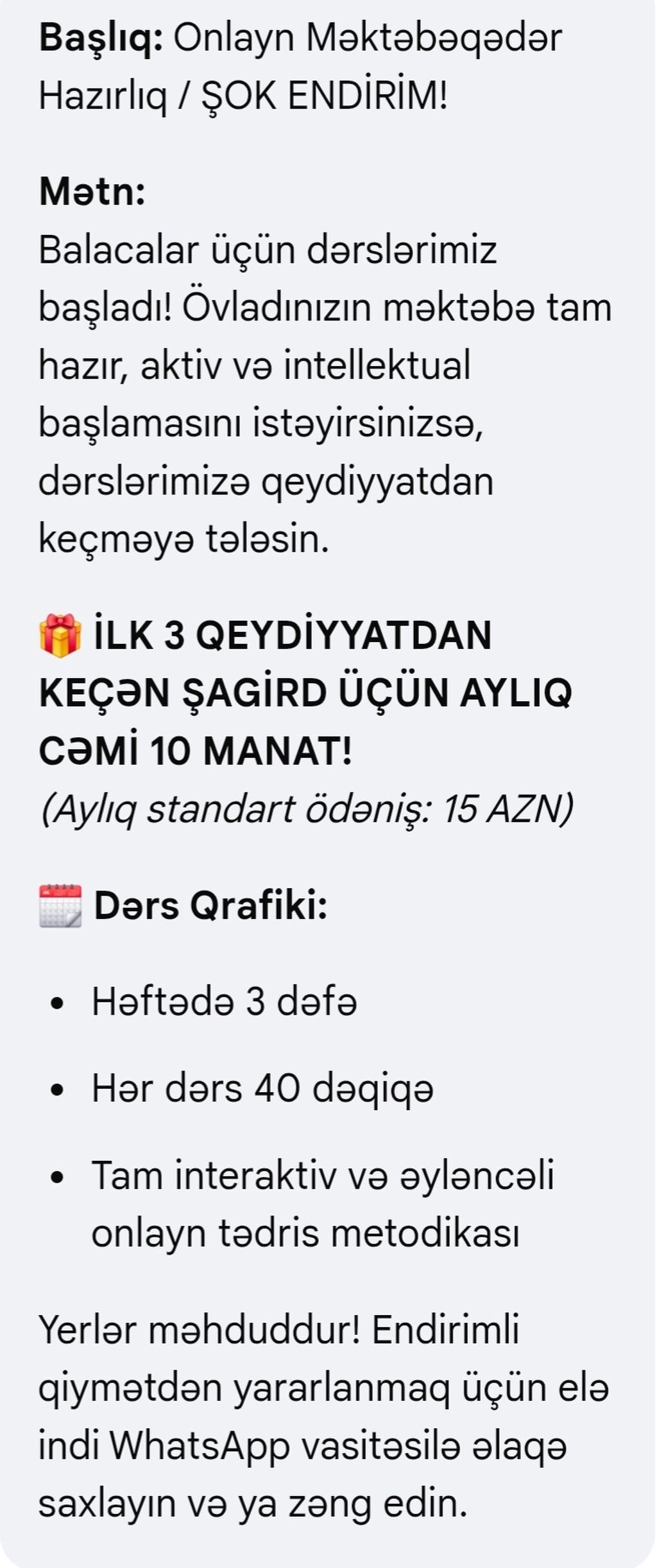 Məktəbəqədər və ibtidai sinif hazırlığı, Azərbaycan dili, Onlayn