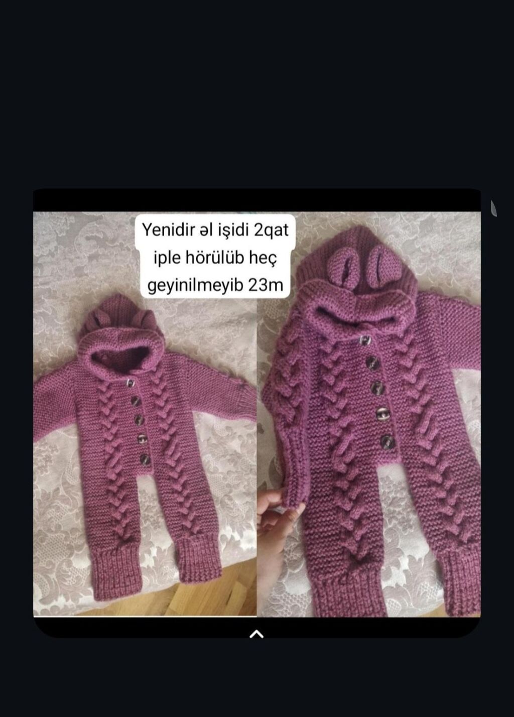 Əl işi toxunma körpə kombinezonu - Material: 2 qat sapla toxunub — Mallar, Mehdiabad