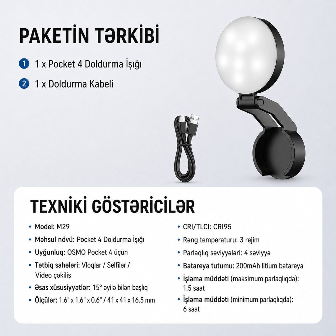 Neewer M29 DJI OSMO Pocket 4 işığı — Elektronika, Bakı (9)