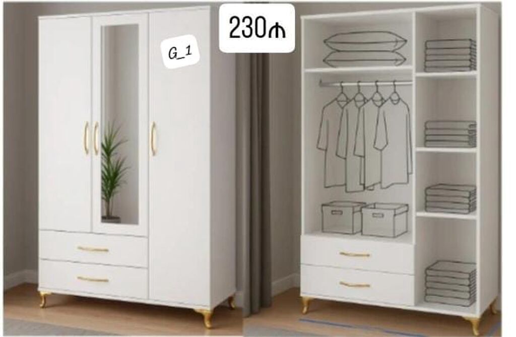 Üç qapılı paltar dolabları – G_1 seriyası - Ölçü: 200×120×47 sm — Mebel, Bakı (3)