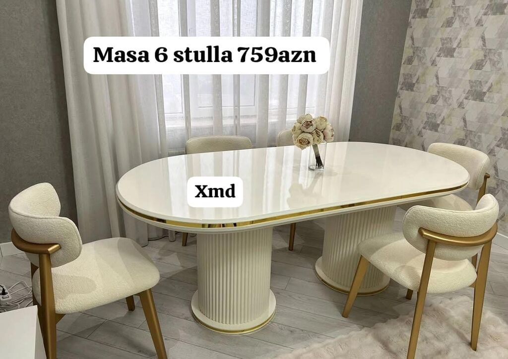 Mətbəx və ya yemək otağı üçün zərif dizaynlı masa dəsti. Komplektə: - — Mebel, Xırdalan