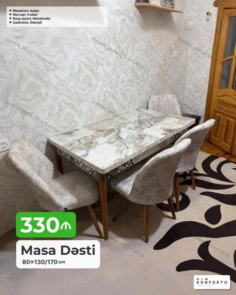 Masa Dəsti – açılan mexanizmli - Ölçü: 80×130/170 sm (masa açılaraq