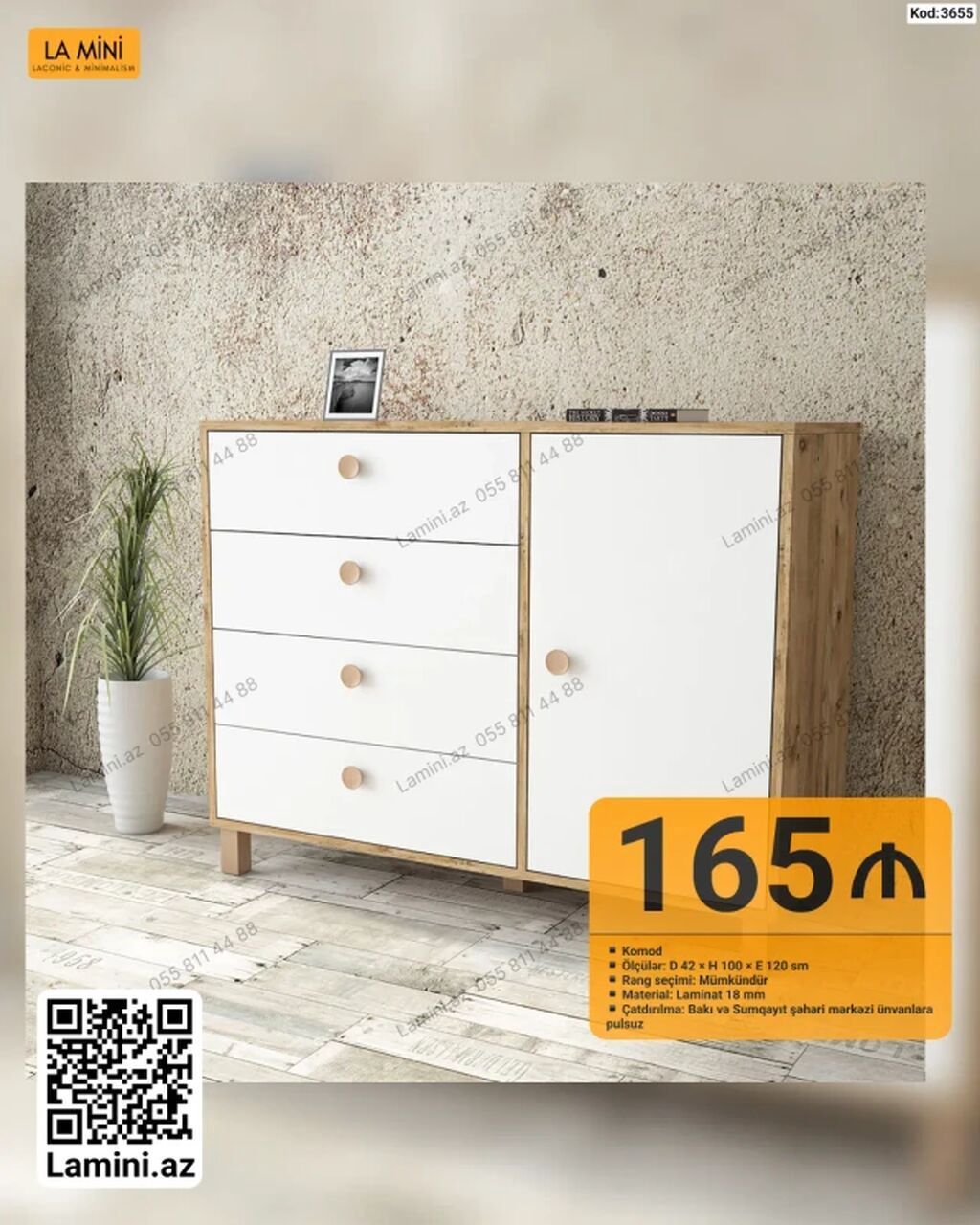 Minimalist dizayna malik komod - Model kodu: 3655 - Ölçülər: Dərinlik — Mebel, Bakı
