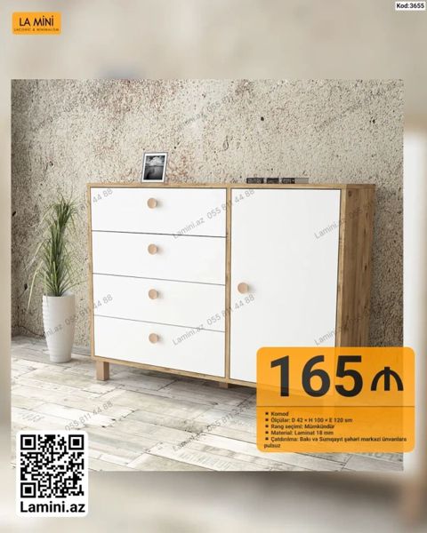 Minimalist dizayna malik komod - Model kodu: 3655 - Ölçülər: Dərinlik — Lamini Mebel — Komodlar və tumbalar