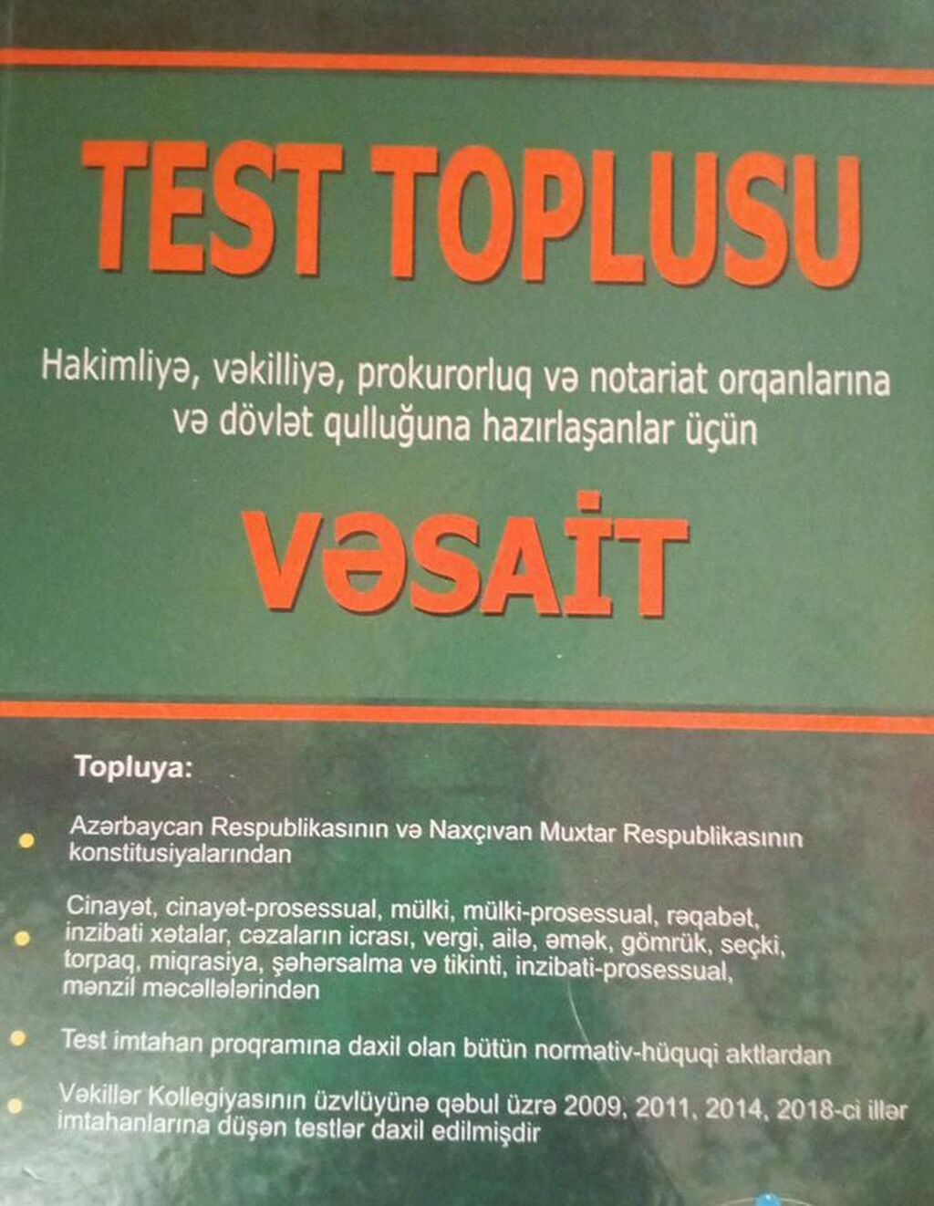 TEST TOPLUSU – hüquq sahələri üzrə hazırlıq vəsaiti Təyinatı: -