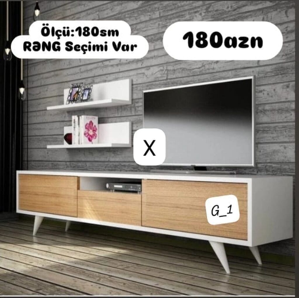 TV stendi və asma rəf dəsti - Ölçü: 180 sm - Rəng seçimi var - — Mebel, Bakı