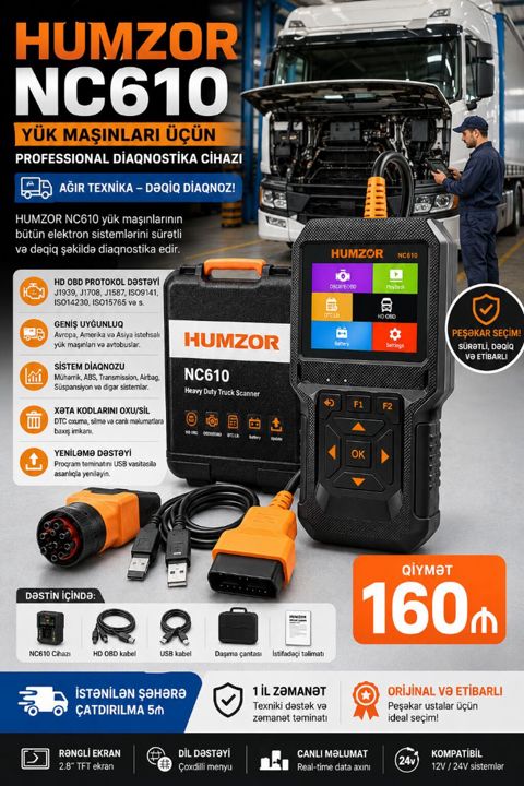 Diaqnostika chazı HUMZOR NC610. 12v və 24v ilə işləyən sərnişin və yük