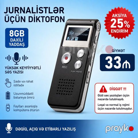 Diktofon. 8gb daxili yaddaşı var. Orjinal maldır.Rusiyadan — Lənkəran