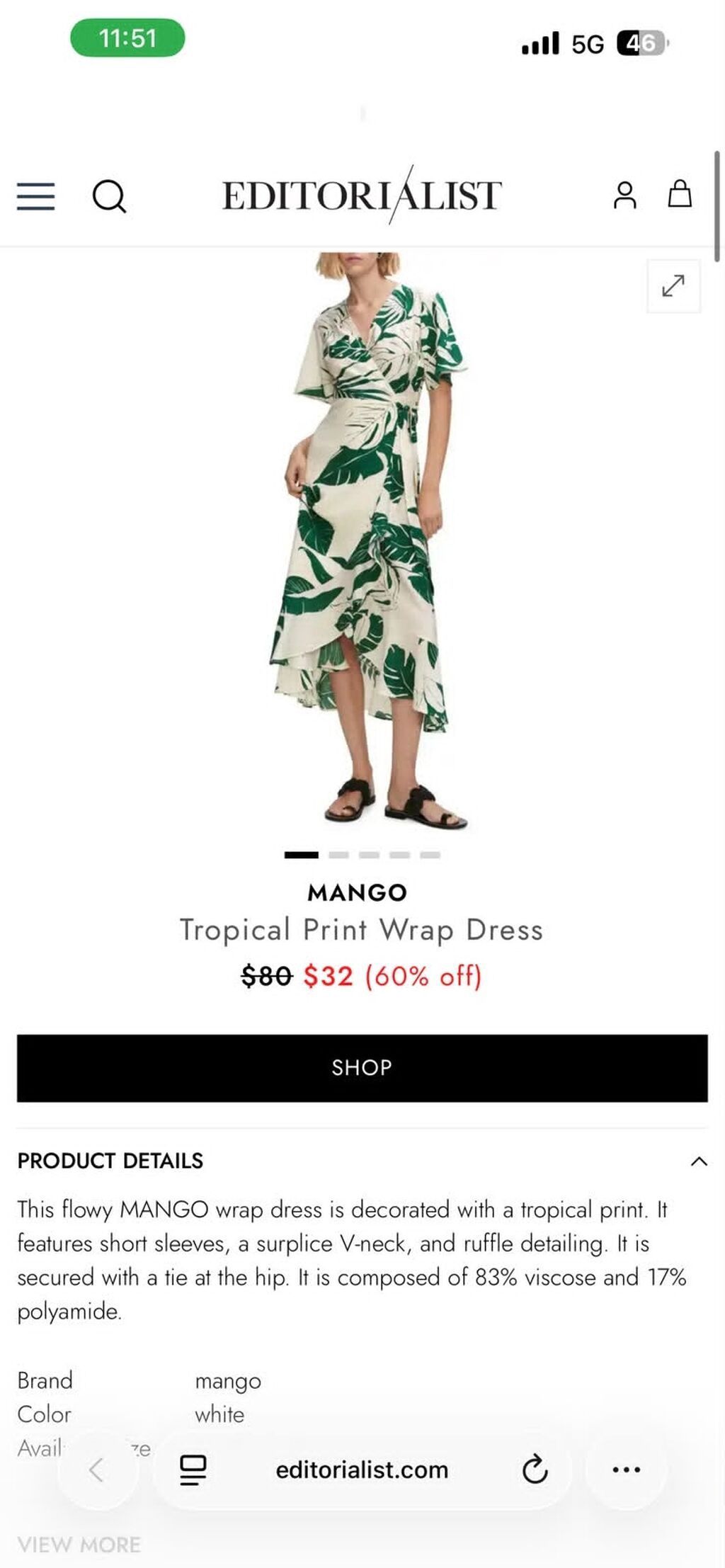 MANGO Tropical Print Wrap Dress – firfırlı, çarpaz bağlamalı midi don — Şəxsi əşyalar, Bakı