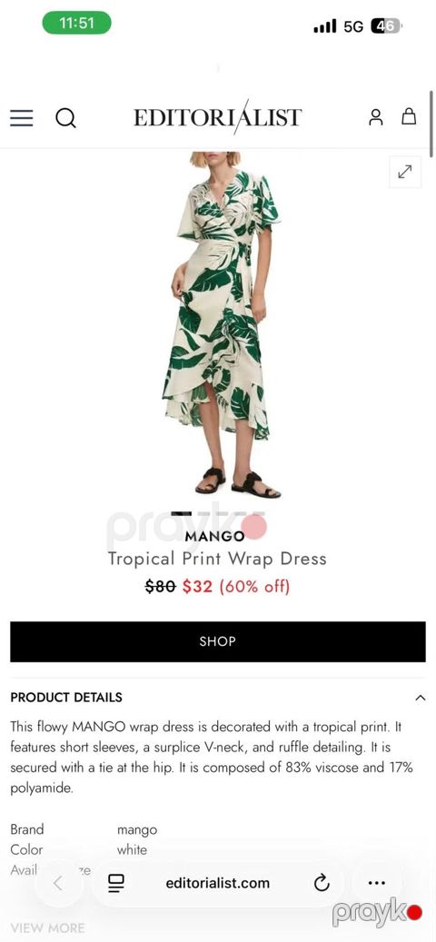 MANGO Tropical Print Wrap Dress – firfırlı, çarpaz bağlamalı midi don