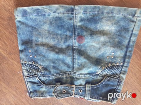 Cins mini yubka — metal perçemli, acid-wash — Bakı