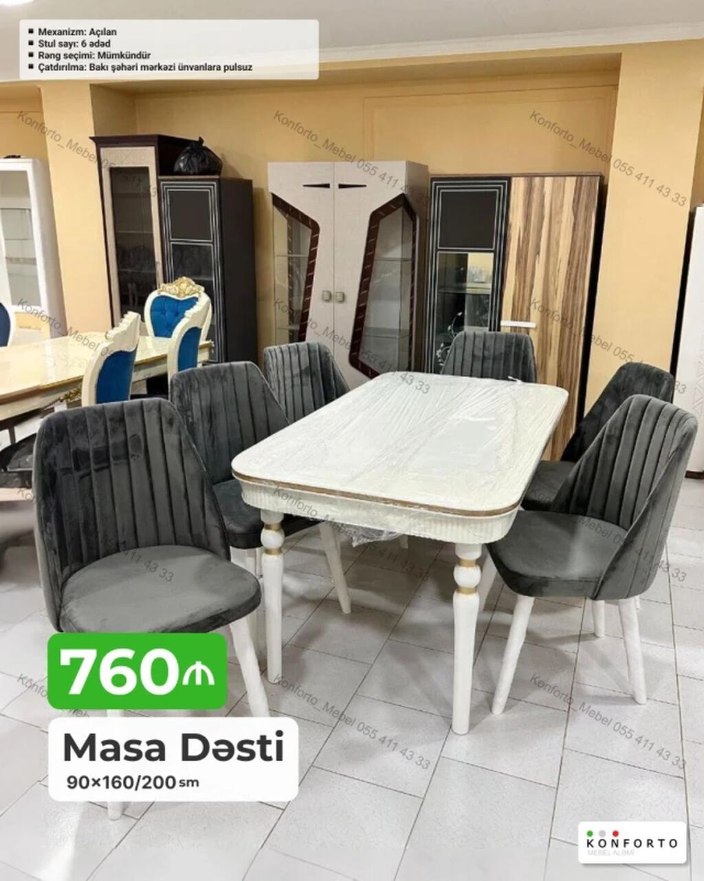 Masa Dəsti – açılan mexanizmli - Ölçü: 90×160/200 sm (uzadıla bilir) -