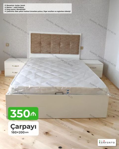 Çarpayı – 160×200 sm - Mexanizm: Açılan, bazalı (anbarlı) - Matras: 1
