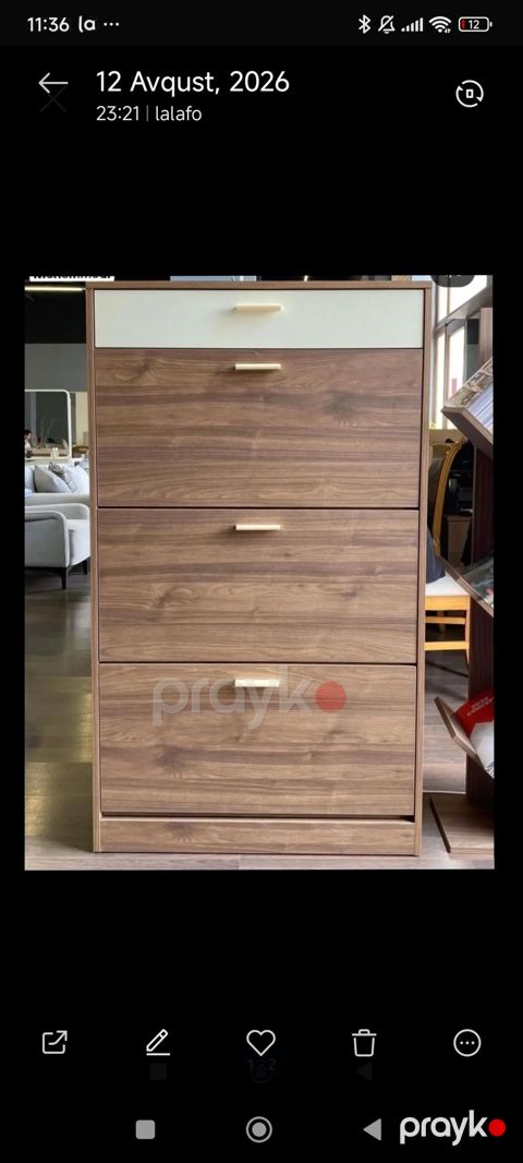 Ağ-qəhvəyi tonlarda, müasir dizaynlı ayaqqabı dolabı. - Material