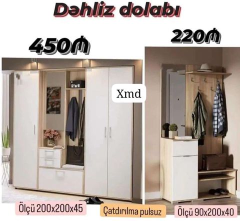 Dəhliz dolabı dəsti Model 1 – 450₼ - Ölçü: 200×200×45 sm - Geniş şkaf