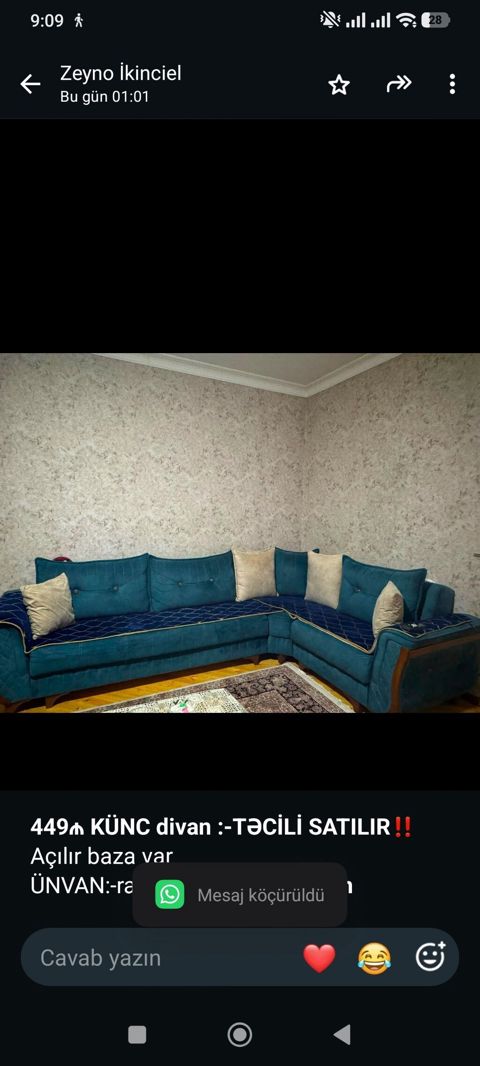 *449₼ KÜNC divan :-TƏCİLİ SATILIR*‼️ Açılır baza var ÜNVAN:-ramanı