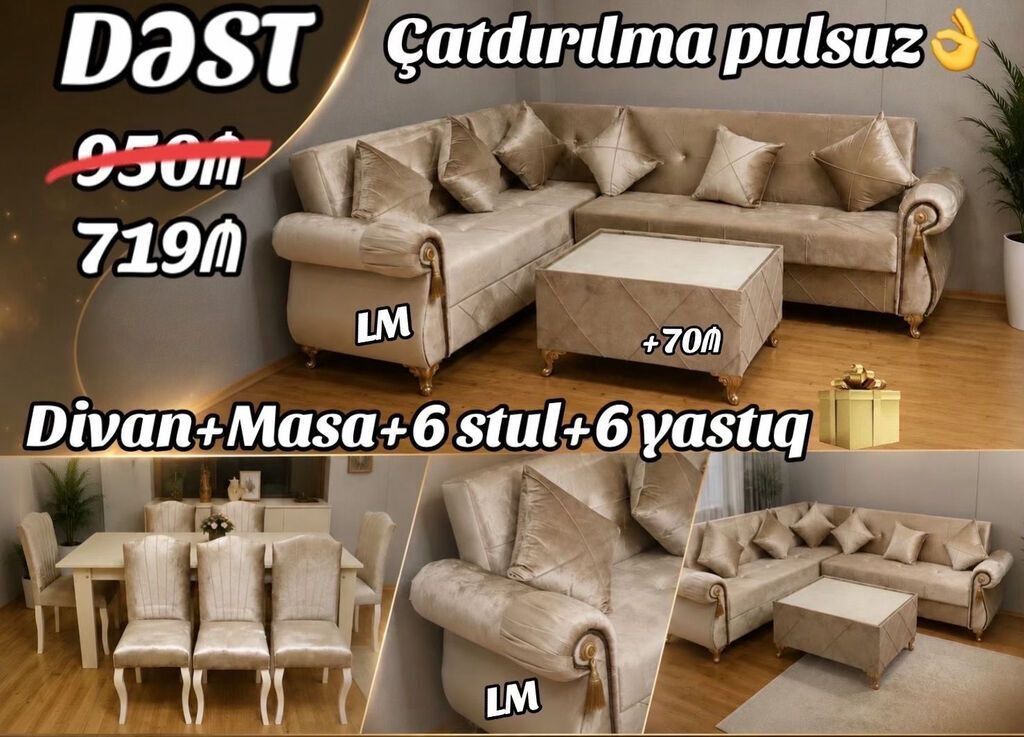 Divan + Masa dəsti👑 Sifarişlə hazırlanır. Dəst şəkildə : 719₼
