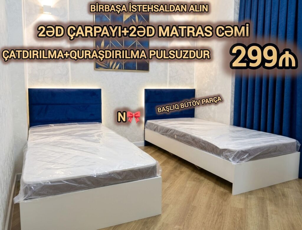İstehsaldan birbaşa: 2 ədəd tək nəfərlik çarpayı + 2 ədəd matras