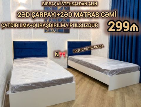 İstehsaldan birbaşa: 2 ədəd tək nəfərlik çarpayı + 2 ədəd matras