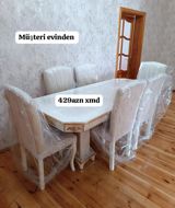 Ağ rəngdə klassik üslubda yemək dəsti: - Düzbucaqlı yemək masası — Ürünler