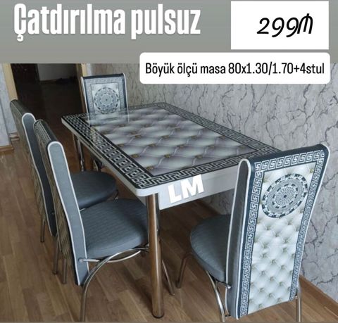 Mətbəx/dininq dəsti – böyük ölçülü masa və 4 stul - Masa ölçüsü: 80 x