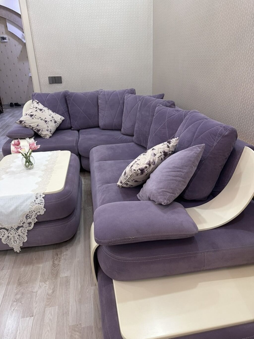 Bənövşəyi rəngli L formalı künc divan dəsti + jurnalni masa - Zərif — Mebel, Bakı (3)